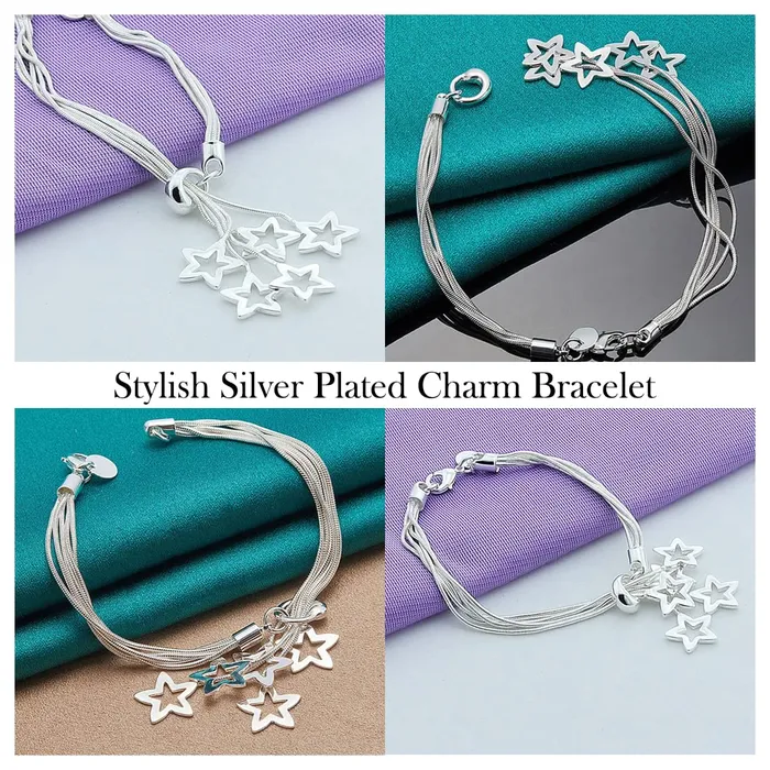 Kairangi Kairangi Bracelet for Women and Girls Silver Toned Star Shaped Charm Bracelet for Girls Birthday Gift for Girls and Women Anniversary Gift for Wife Earrings