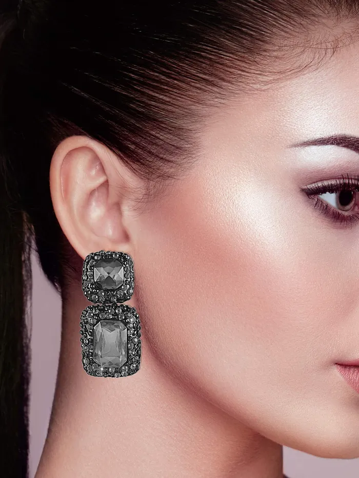 Kairangi Necklaces Kairangi Crystal Drop Earrings for Women Black Crystal Earrings Square Shaped Drop Earrings for Women and Girls