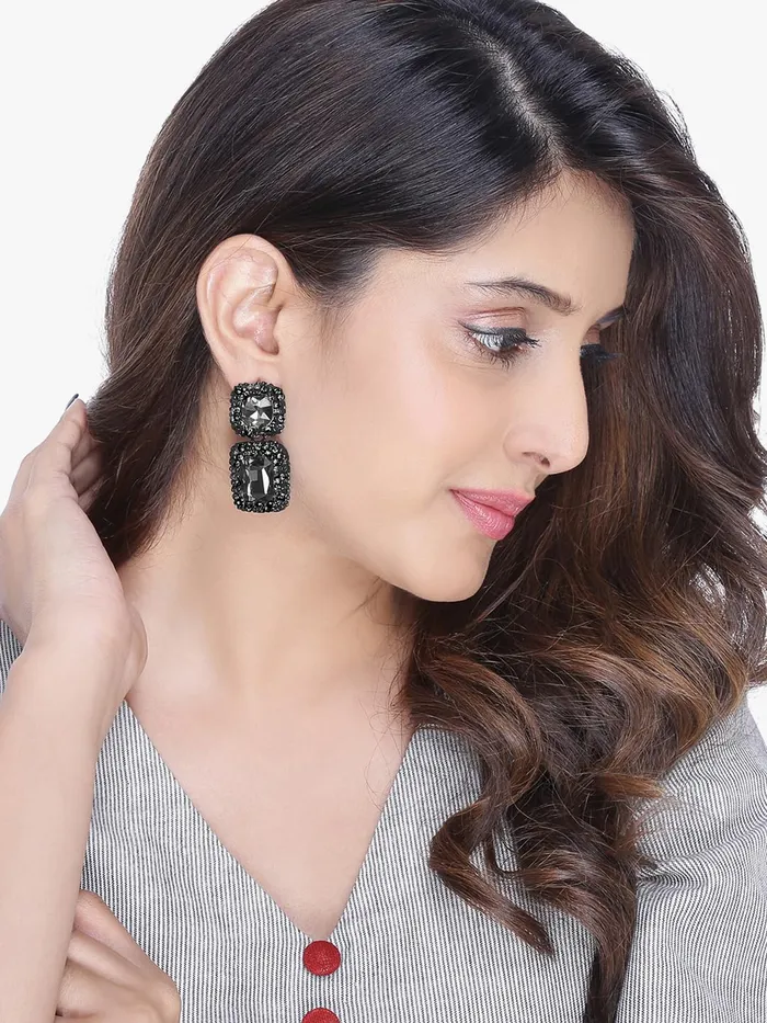 Kairangi Necklaces Kairangi Crystal Drop Earrings for Women Black Crystal Earrings Square Shaped Drop Earrings for Women and Girls