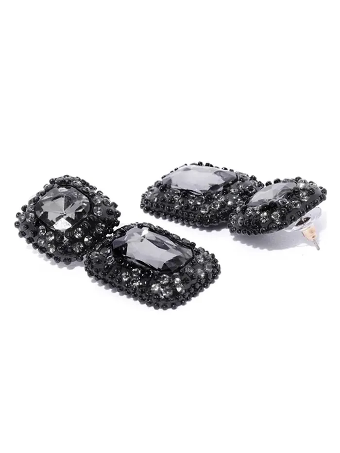 Kairangi Necklaces Kairangi Crystal Drop Earrings for Women Black Crystal Earrings Square Shaped Drop Earrings for Women and Girls