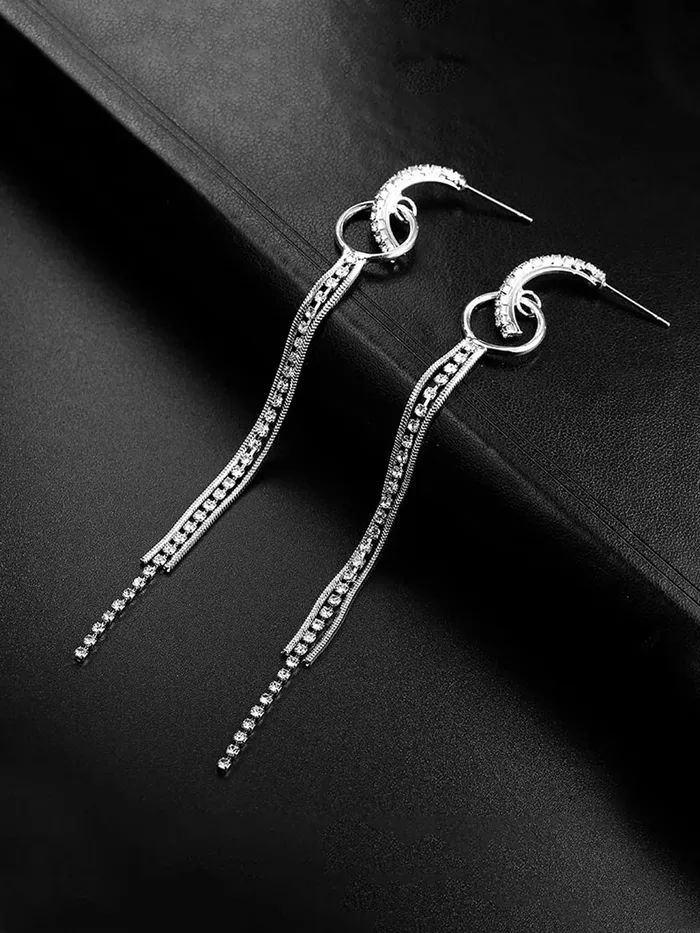 Kairangi Necklaces Kairangi Earrings for Women and Girls Silver Crystal Dangler Earrings Silver Toned Long Chain Danglers Earrings for Women Birthday Gift for girls and women Anniversary Gift for Wife