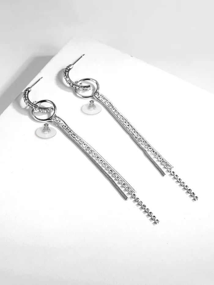 Kairangi Necklaces Kairangi Earrings for Women and Girls Silver Crystal Dangler Earrings Silver Toned Long Chain Danglers Earrings for Women Birthday Gift for girls and women Anniversary Gift for Wife