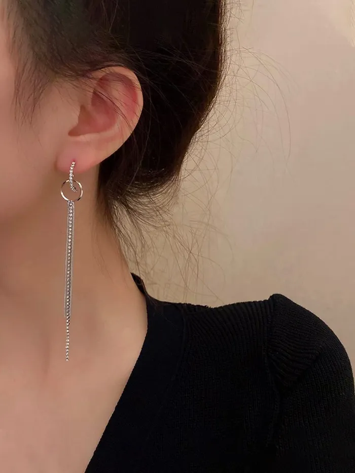 Kairangi Necklaces Kairangi Earrings for Women and Girls Silver Crystal Dangler Earrings Silver Toned Long Chain Danglers Earrings for Women Birthday Gift for girls and women Anniversary Gift for Wife