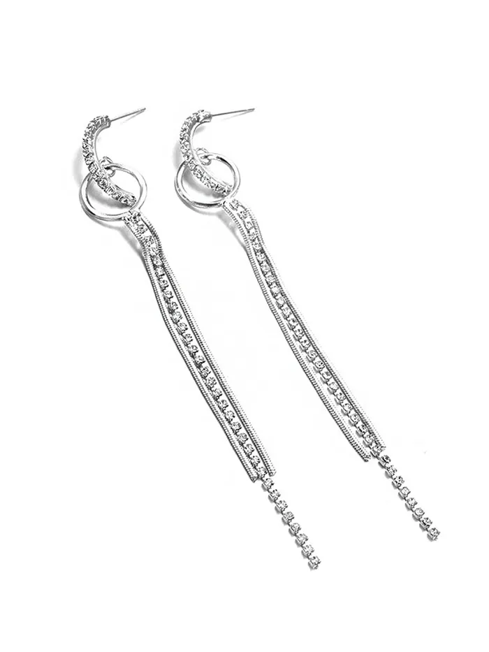 Kairangi Necklaces Kairangi Earrings for Women and Girls Silver Crystal Dangler Earrings Silver Toned Long Chain Danglers Earrings for Women Birthday Gift for girls and women Anniversary Gift for Wife