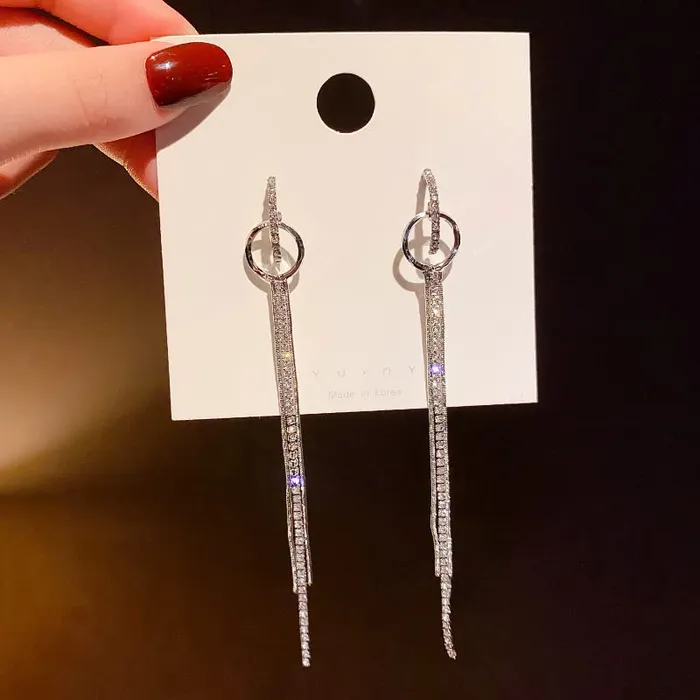 Kairangi Necklaces Kairangi Earrings for Women and Girls Silver Crystal Dangler Earrings Silver Toned Long Chain Danglers Earrings for Women Birthday Gift for girls and women Anniversary Gift for Wife