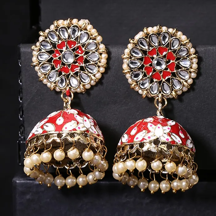 Kairangi Necklaces Kairangi Jhumka Earrings for Women Meenakari Jhumka Earrings Handcrafted Gold Toned Traditional Red JhumkaJhumki Earrings for Women and Girls