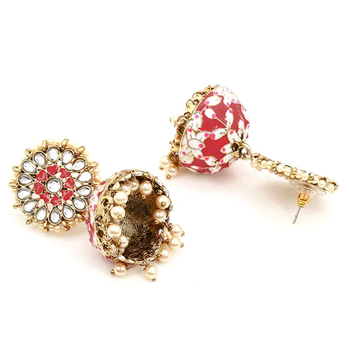 Kairangi Necklaces Kairangi Jhumka Earrings for Women Meenakari Jhumka Earrings Handcrafted Gold Toned Traditional Red JhumkaJhumki Earrings for Women and Girls