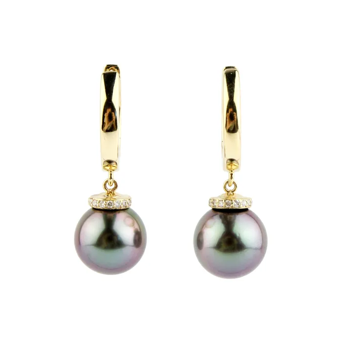 Kamoka Pearl Earrings Bright Pink Tahitian Pearl Diamond Halo Earrings