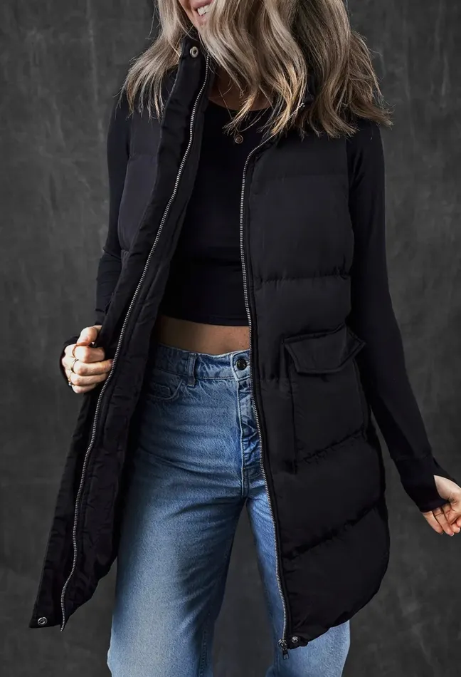 Lalaloo Rings Long Puffer Vest Black