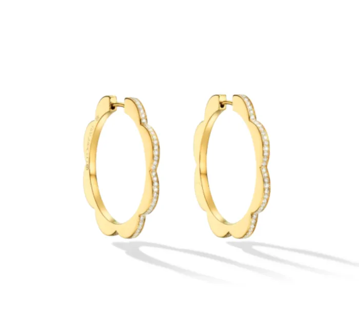Large Yellow Gold Triplet Hoop Earrings with White Diamonds Cadar Earrings Large Yellow Gold Triplet Hoop Earrings with White Diamonds Cadar Earrings