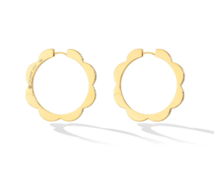 Large Yellow Gold Triplet Hoop Earrings with White Diamonds Cadar Earrings