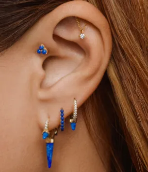 Maria Tash Earrings 65mm Single Short Lapis Spike Diamond Eternity Hoop Earring