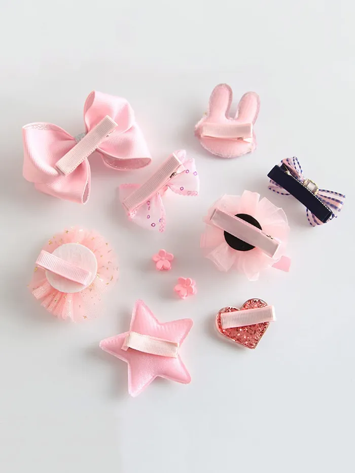 Melbees by Yellow Chimes Baby Hair Accessories Set for Girls Mix Style Pink Hair Bow Band Tic Tac Hair Clips Set Hair Band Toddler Set Gift Box for kids Hair Accessories Set Melbees by Yellow Chimes Necklaces