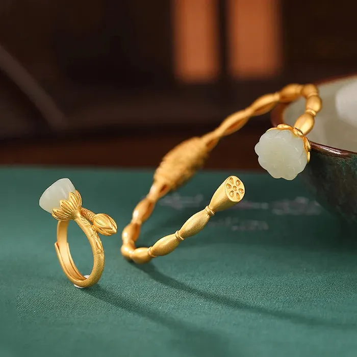 Metamorphidi Handmade Vivid Lotus Roots Bangles Earrings