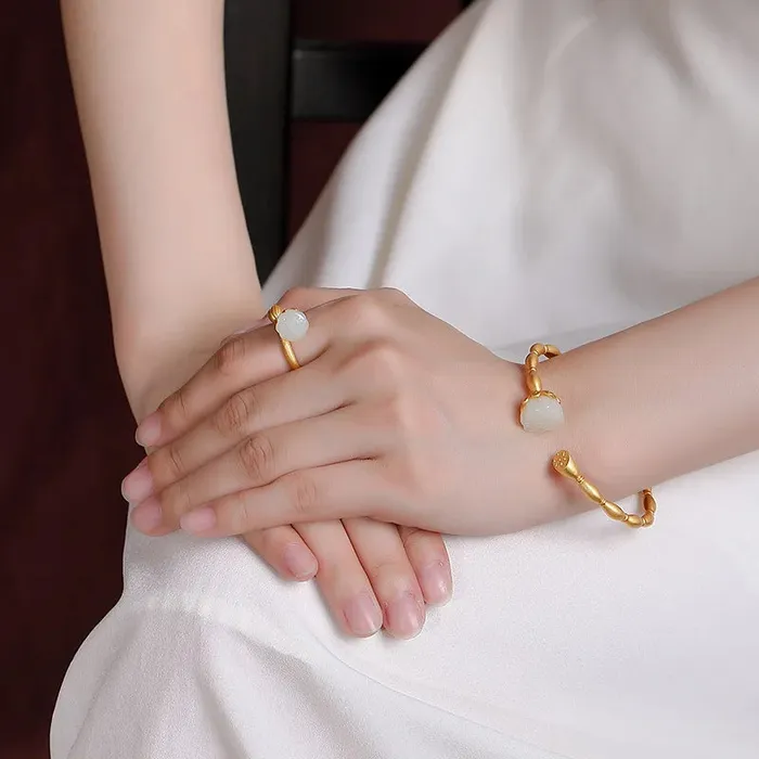 Metamorphidi Handmade Vivid Lotus Roots Bangles Earrings