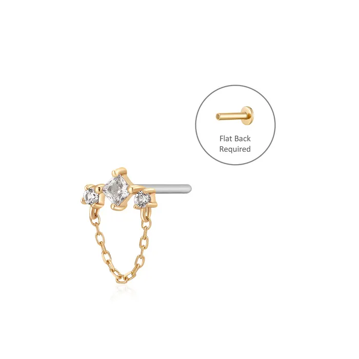 MIST White Sapphire Drop Chain Threadless Flatback Earring AURELIE GI Earrings