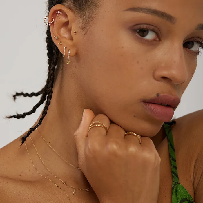 MIST White Sapphire Drop Chain Threadless Flatback Earring AURELIE GI Earrings