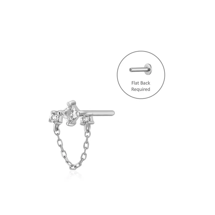 MIST White Sapphire Drop Chain Threadless Flatback Earring AURELIE GI Earrings