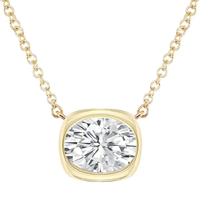 Necklaces 14kt Gold and Diamond Oval Cushion Bezel Necklace Luna Skye