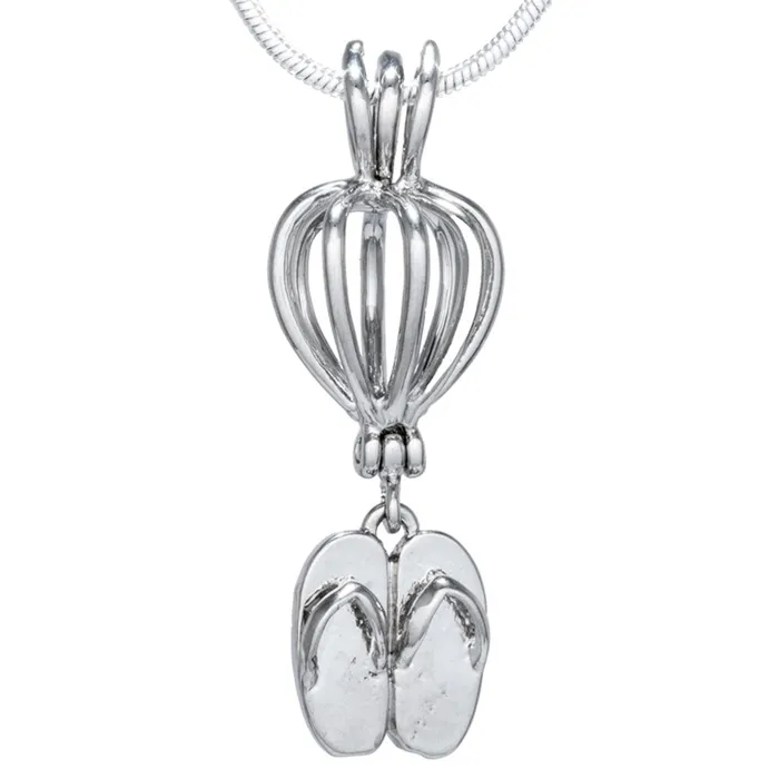 Necklaces CPSP052 Cage Pendant Silver Plated Sandals Flip Flops Dangle Hot Air Balloon Necklaces CPSP052 Cage Pendant Silver Plated Sandals Flip Flops Dangle Hot Air Balloon