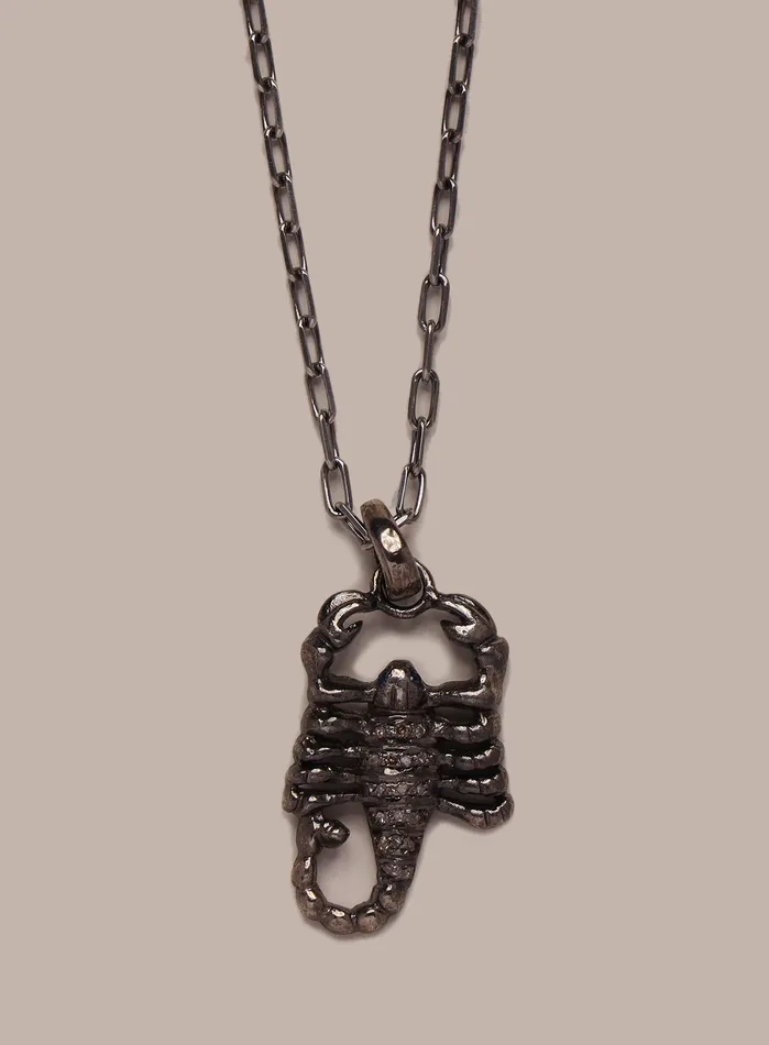 Necklaces Diamond and Sapphire Sterling Silver Scorpion Pendant Necklace for Men WE ARE ALL SMITH Necklaces Diamond and Sapphire Sterling Silver Scorpion Pendant Necklace for Men WE ARE ALL SMITH
