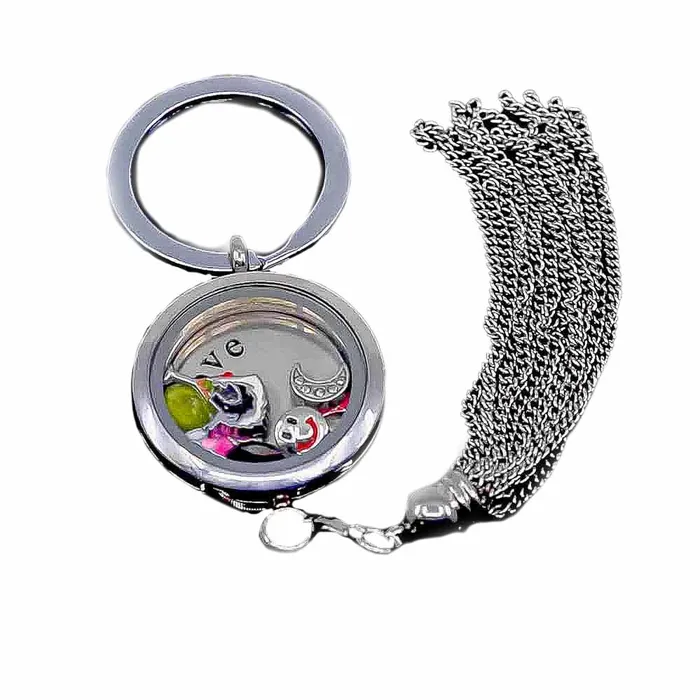 Necklaces JE0092 Glass Locket Keychain Magnetic Tassel Round Smooth Stainless Steel Necklaces JE0092 Glass Locket Keychain Magnetic Tassel Round Smooth Stainless Steel