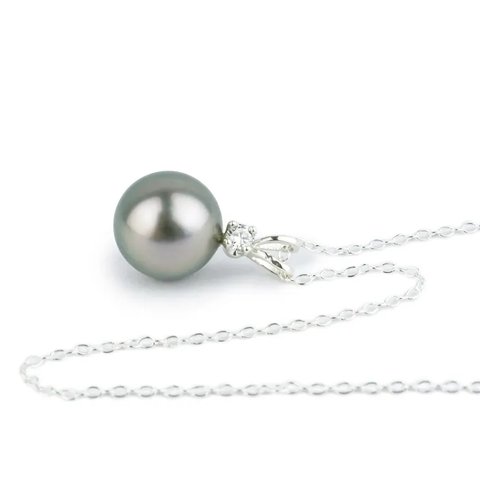 Necklaces Kamoka Pearl Tahitian Pearl Diamond Silvery Pink toile Necklace on Sterling Silver