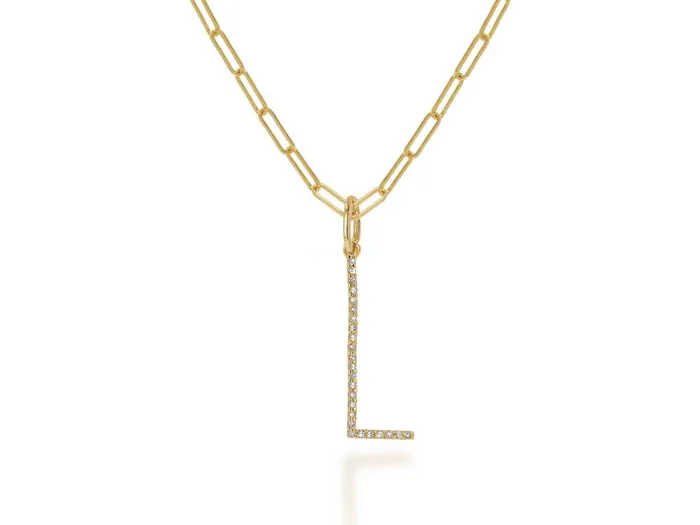 Necklaces Rachel Reid Oversized Diamond Letter Charm on Baby Link Chain Necklaces Rachel Reid Oversized Diamond Letter Charm on Baby Link Chain