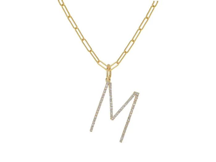 Necklaces Rachel Reid Oversized Diamond Letter Charm on Baby Link Chain Necklaces Rachel Reid Oversized Diamond Letter Charm on Baby Link Chain