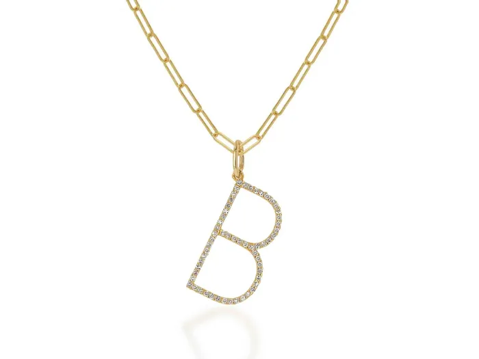 Necklaces Rachel Reid Oversized Diamond Letter Charm on Baby Link Chain Necklaces Rachel Reid Oversized Diamond Letter Charm on Baby Link Chain