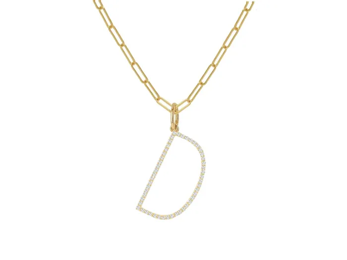Necklaces Rachel Reid Oversized Diamond Letter Charm on Baby Link Chain Necklaces Rachel Reid Oversized Diamond Letter Charm on Baby Link Chain