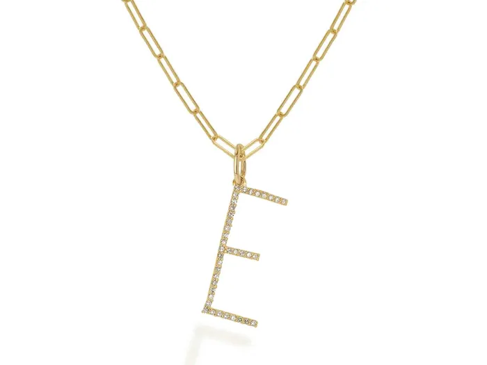 Necklaces Rachel Reid Oversized Diamond Letter Charm on Baby Link Chain Necklaces Rachel Reid Oversized Diamond Letter Charm on Baby Link Chain