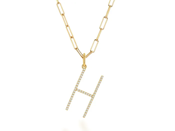 Necklaces Rachel Reid Oversized Diamond Letter Charm on Baby Link Chain Necklaces Rachel Reid Oversized Diamond Letter Charm on Baby Link Chain
