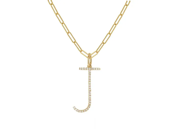 Necklaces Rachel Reid Oversized Diamond Letter Charm on Baby Link Chain Necklaces Rachel Reid Oversized Diamond Letter Charm on Baby Link Chain