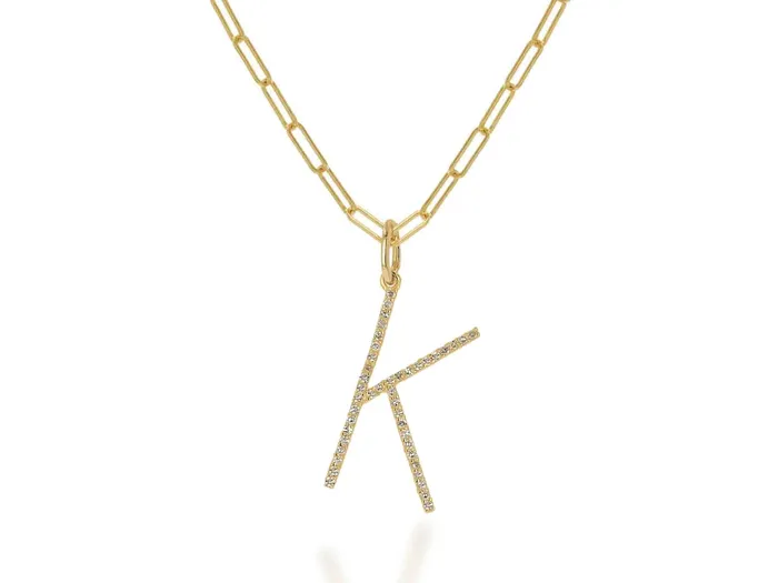 Necklaces Rachel Reid Oversized Diamond Letter Charm on Baby Link Chain Necklaces Rachel Reid Oversized Diamond Letter Charm on Baby Link Chain