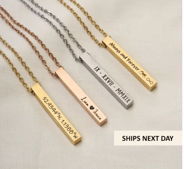 Necklaces Vertical Bar Engraved Necklace Get Signatured