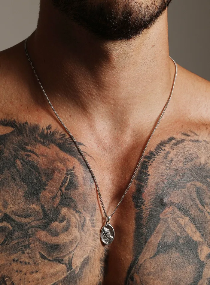 Necklaces WE ARE ALL SMITH Mens Jewelry Clothing Praying Hands Oval Medal Necklace