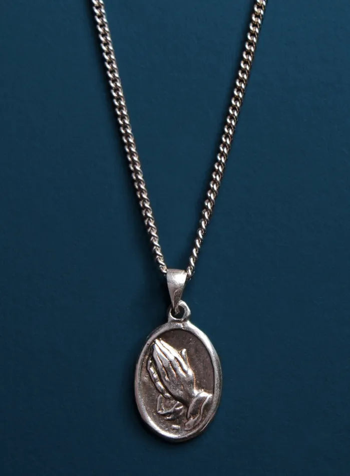 Necklaces WE ARE ALL SMITH Mens Jewelry Clothing Praying Hands Oval Medal Necklace