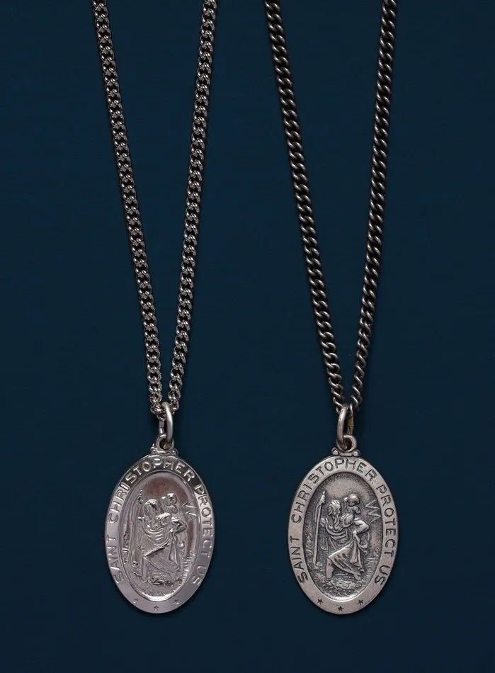 Necklaces WE ARE ALL SMITH Saint Christopher Sterling Silver Oval Medal Necklace for Men Necklaces WE ARE ALL SMITH Saint Christopher Sterling Silver Oval Medal Necklace for Men