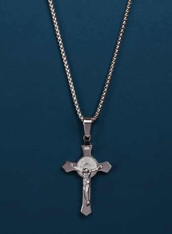 Necklaces WE ARE ALL SMITH Small Stainless Steel Crucifix Mens Necklace