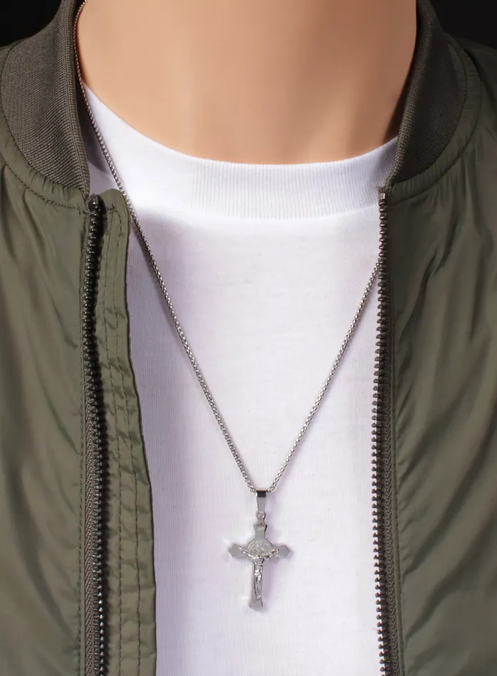 Necklaces WE ARE ALL SMITH Small Stainless Steel Crucifix Mens Necklace