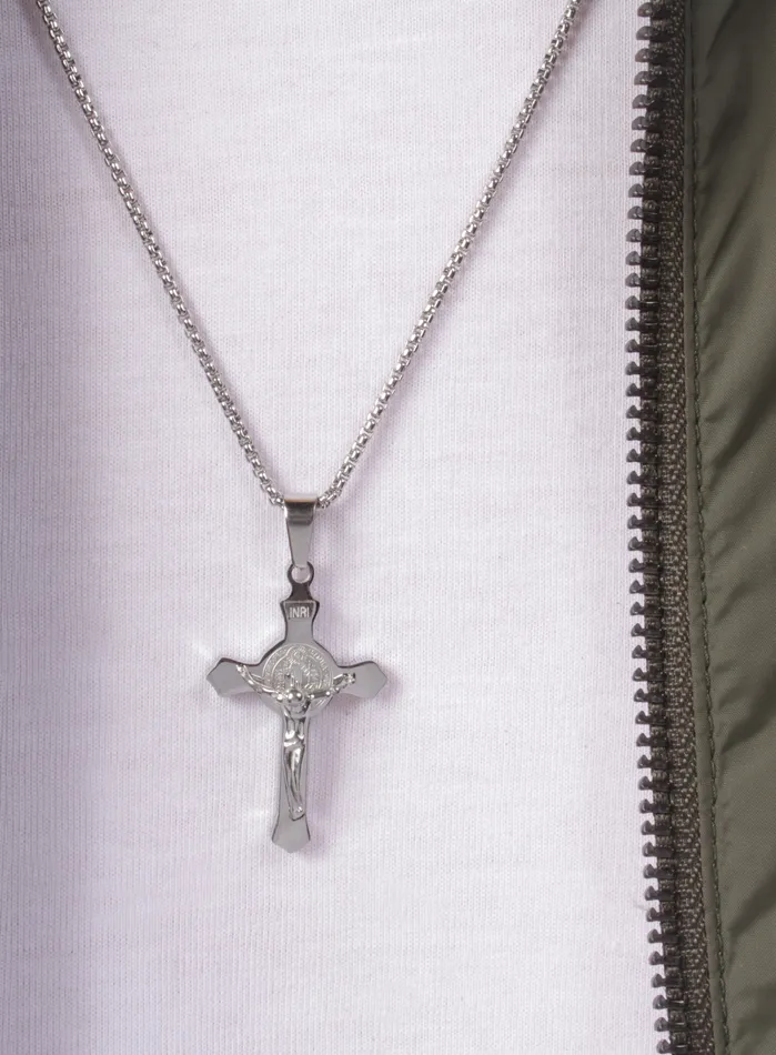 Necklaces WE ARE ALL SMITH Small Stainless Steel Crucifix Mens Necklace