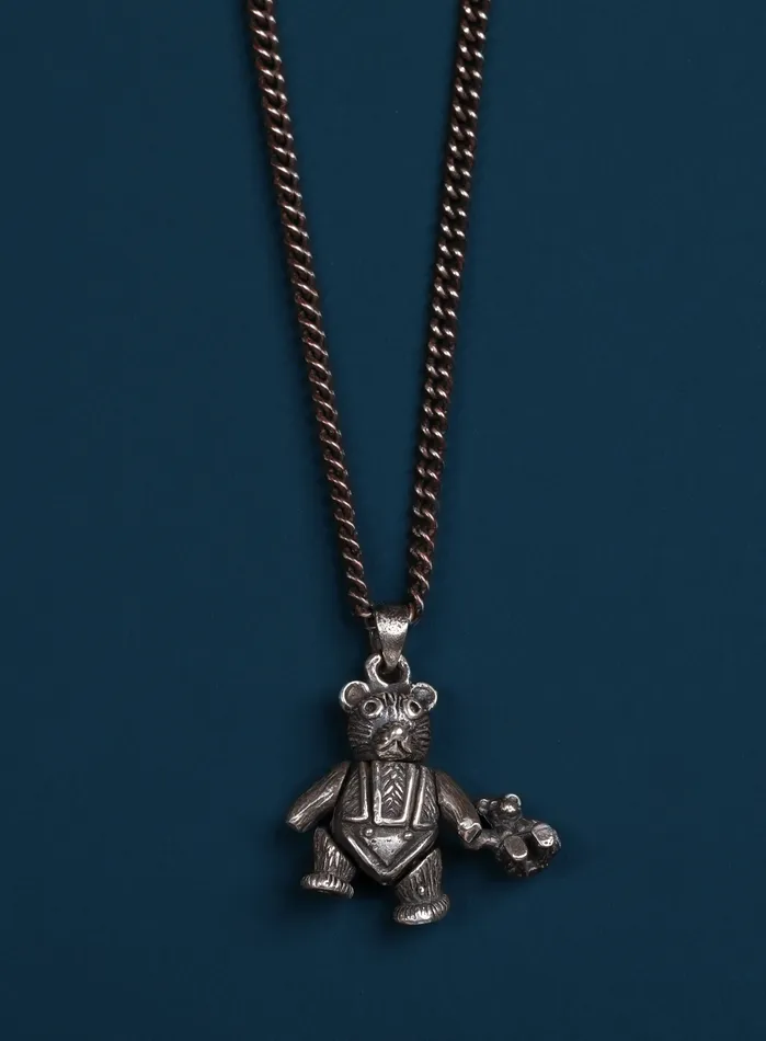 Necklaces WE ARE ALL SMITH Sterling Silver Ride or Die Teddy Bear Necklace for Men