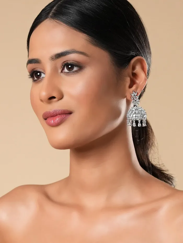 Necklaces Yellow Chimes American Diamond Earrings for Women Rosegold Plated High Grade Authentic White AD Studded JhumkaJhumki Earrings for Women and Girls Yellow Chimes