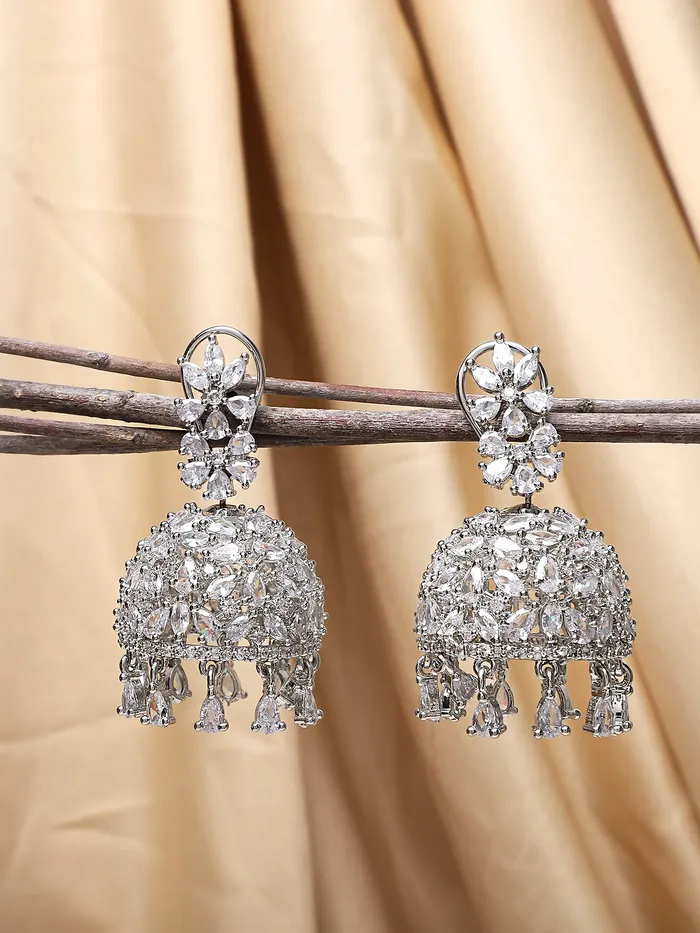 Necklaces Yellow Chimes American Diamond Earrings for Women Rosegold Plated High Grade Authentic White AD Studded JhumkaJhumki Earrings for Women and Girls Yellow Chimes