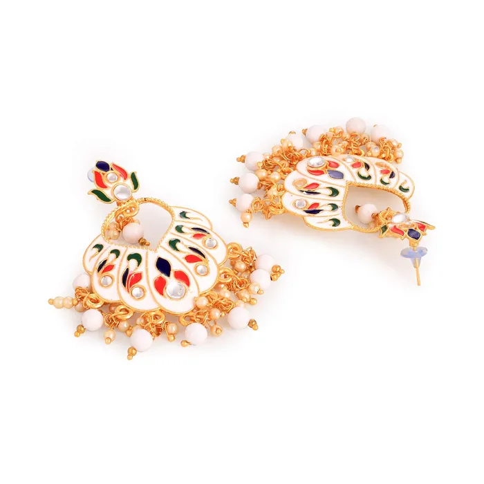 Necklaces Yellow Chimes Beautifully Enamelled Stylish Gold Plated Meenakari Chandbali Earrings for Women and Girls Yellow Chimes