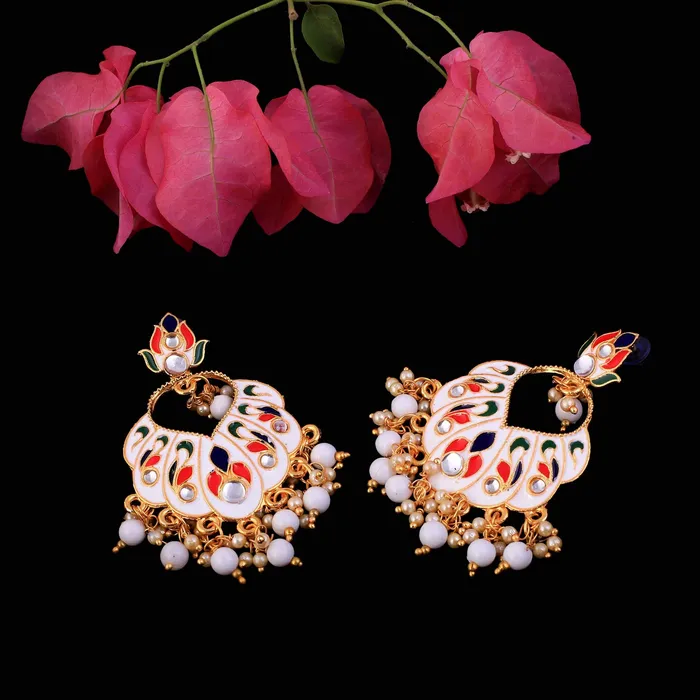 Necklaces Yellow Chimes Beautifully Enamelled Stylish Gold Plated Meenakari Chandbali Earrings for Women and Girls Yellow Chimes
