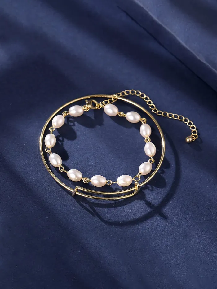 Necklaces Yellow Chimes Bracelet For Women Gold Tone Pearl Beaded Multilayered Statement Bracelet For Women and Girls Yellow Chimes
