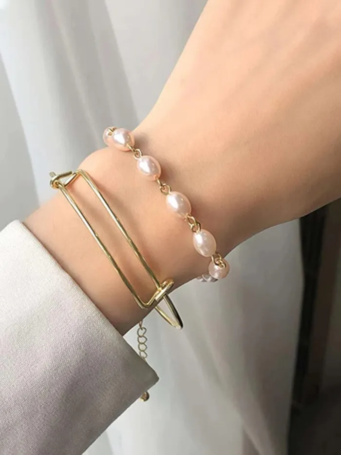 Necklaces Yellow Chimes Bracelet For Women Gold Tone Pearl Beaded Multilayered Statement Bracelet For Women and Girls Yellow Chimes