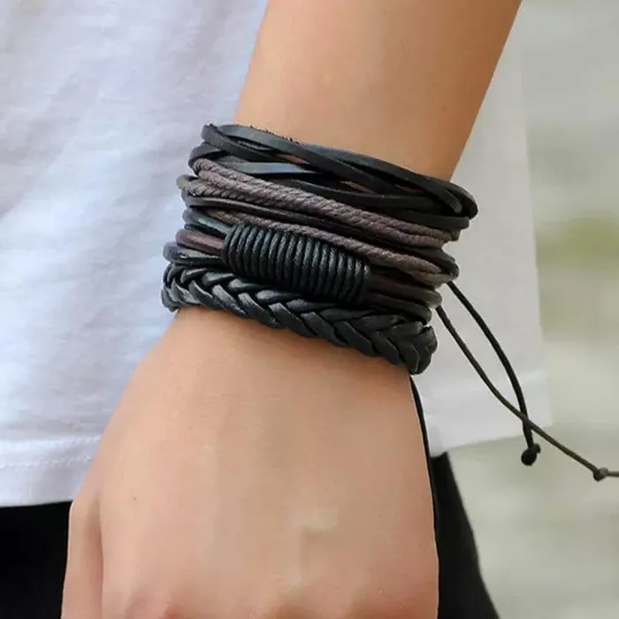 Necklaces Yellow Chimes Bracelets for Men and Boys Combo of Black Multilayered Leather Bracelet Birthday Gift for Men and Boys Anniversary Gift for Husband Yellow Chimes